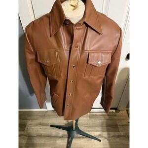 Vinyl Brown Button  Collared  Jacket By Prescott Moore M‎ Women's Fur Lined VTG
